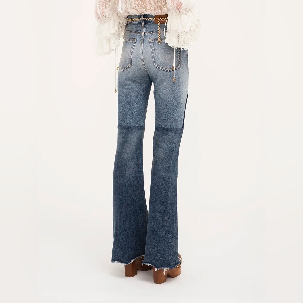 ✨ NWT CHLOE fall 2024 FLARED PATCHWORK JEANS IN DENIM - Picture 7 of 11
